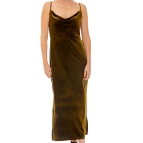 TAYLOR Olive Cowl-Neck Sleeveless Velvet Dress Sz 2 - Picture 4 of 8